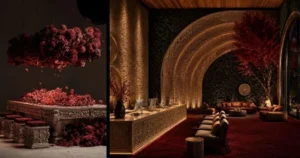 The Zora Estate dining space with elegant decor, ornate details, and warm lighting